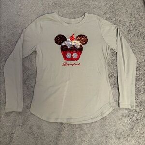 Disney Kids Long Sleeve Tee - Cream with Sequin Cupcake Design